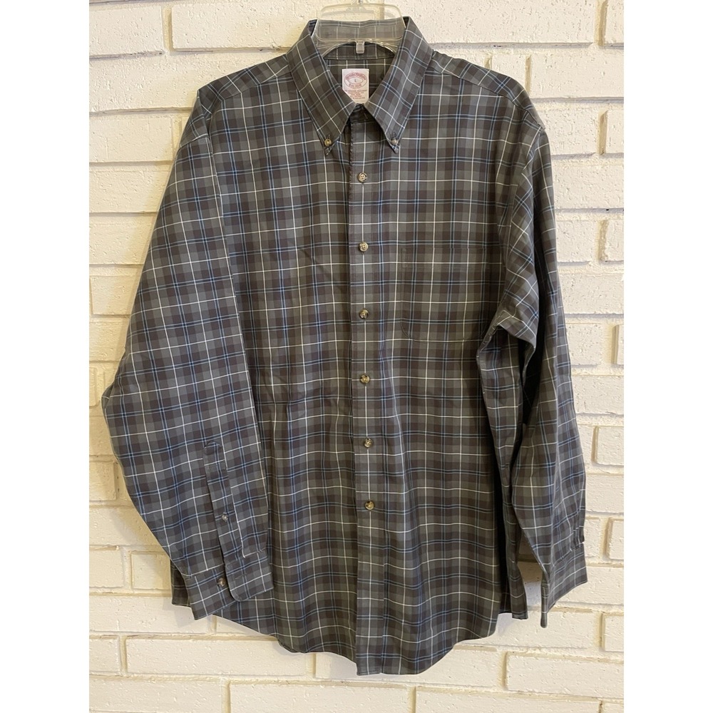 Brooks Brothers 'Original Polo Shirt' 1818 Olive Green Check Size Lg Button Down